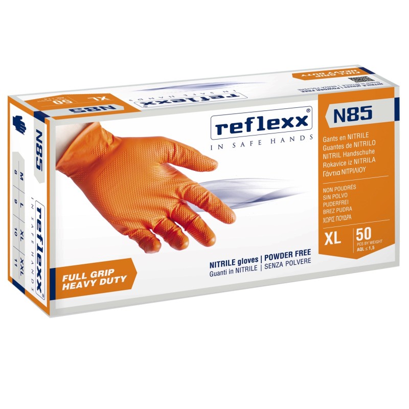 GUANTI NITRILE ARANCIO REFLEXX N85 50 PEZZI TG XL