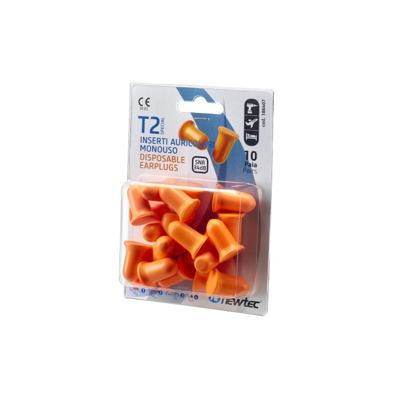 TAPPI AURICOLARI T2 ARANCIO IN BLISTER DA 10 PAIA