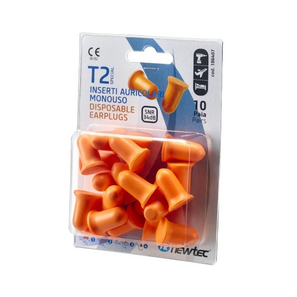 TAPPI AURICOLARI T2 ARANCIO IN BLISTER DA 10 PAIA